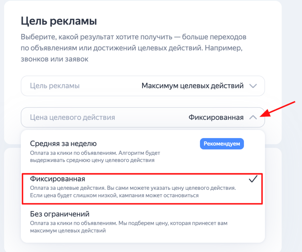 Цель рекламы в Яндекс Директ